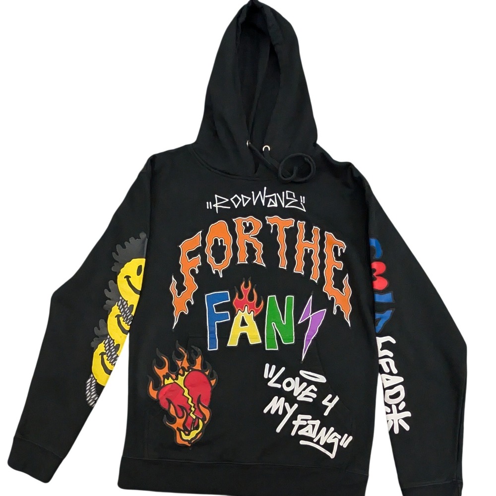 Rod‎ Wave For The Fans Tour Hoodie Black Puff Print Rap Concert Sweatshirt Small